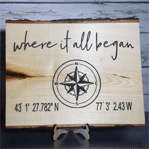 GPS Coordinates - Engraved on Live Edge Wood