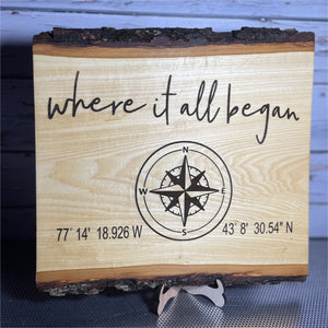 GPS Coordinates - Engraved on Live Edge Wood