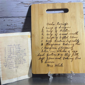 Create your own ~ One-Of-A-Kind Cutting Board With Handwritten Recipe.