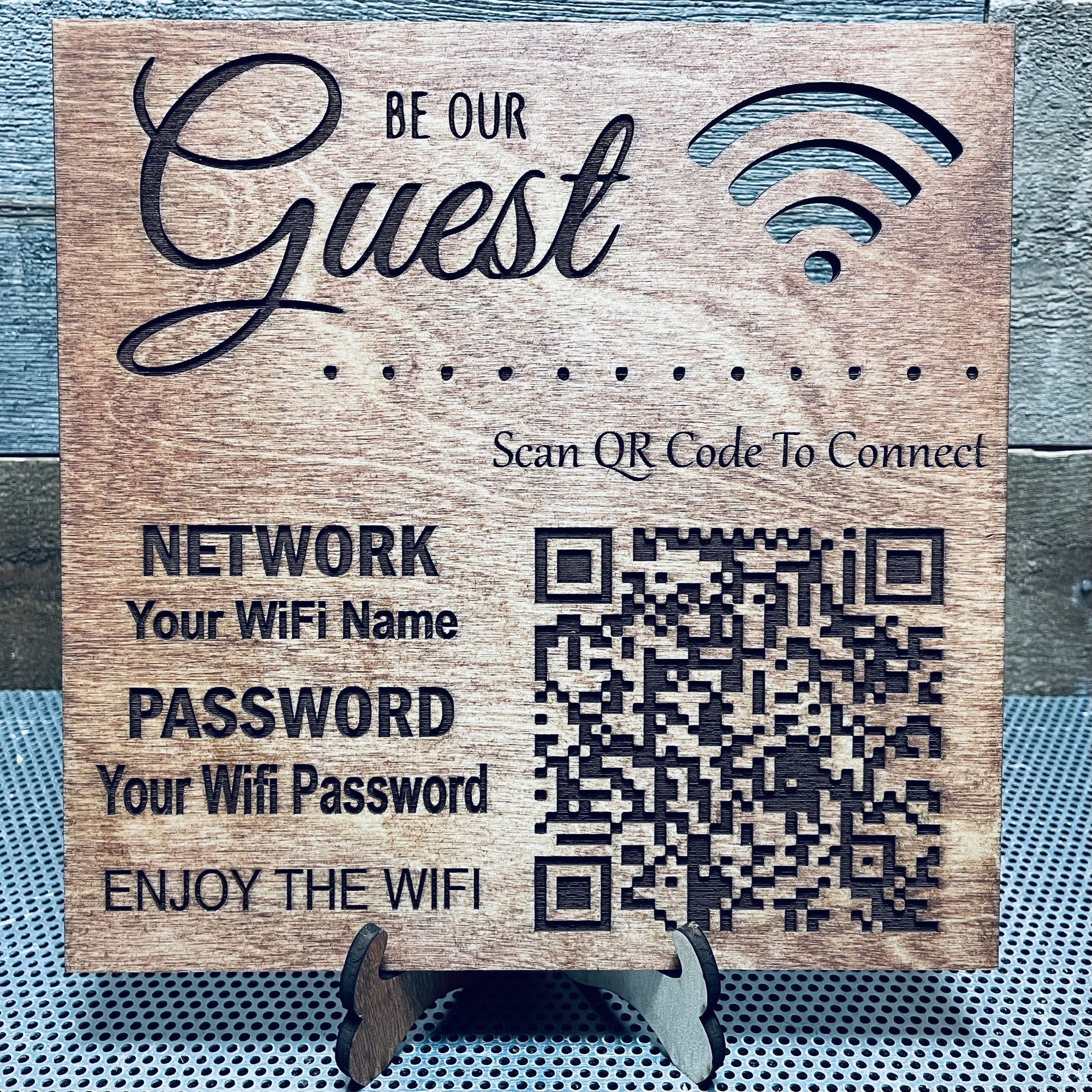 WiFi Password QR Code Wooden Sign